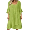 thumbnail image 2 of IUYRTFE Women's Summer Boho Peasant Dress with Tie Neck and Ruffle Hem 3/4 Sleeve Flowy Midi Dress, 2 of 5