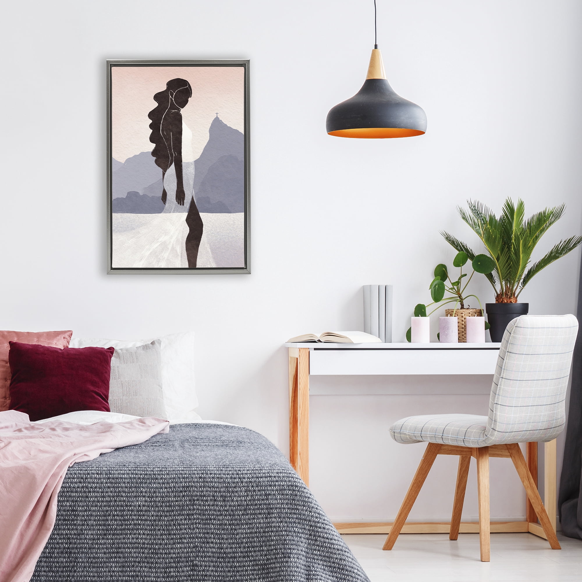 Stupell Industries Garota Silhouette Portrait Gray Framed Floater Canvas Wall Art, design by Yuyu Pont