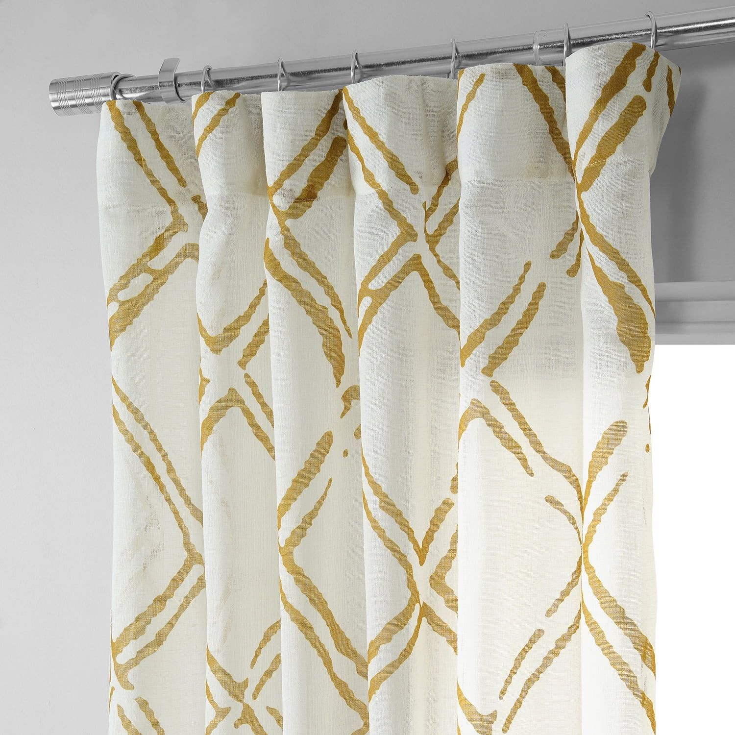 Normandy Gold Printed Faux Linen Sheer Curtain (1 Panel), Normandy Gold, 50W X 96L