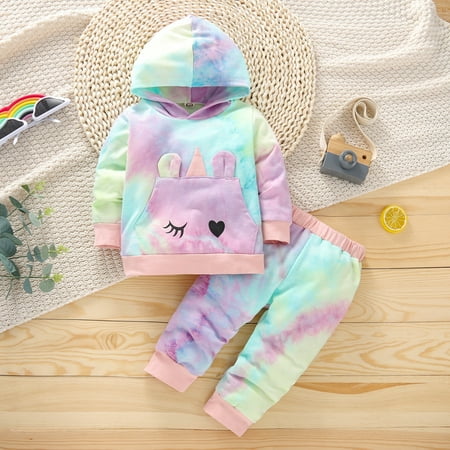 

Fall Baby Girls Tie Dye Hoodie Pants 2Pcs Outfits Clothes 6-12 Months