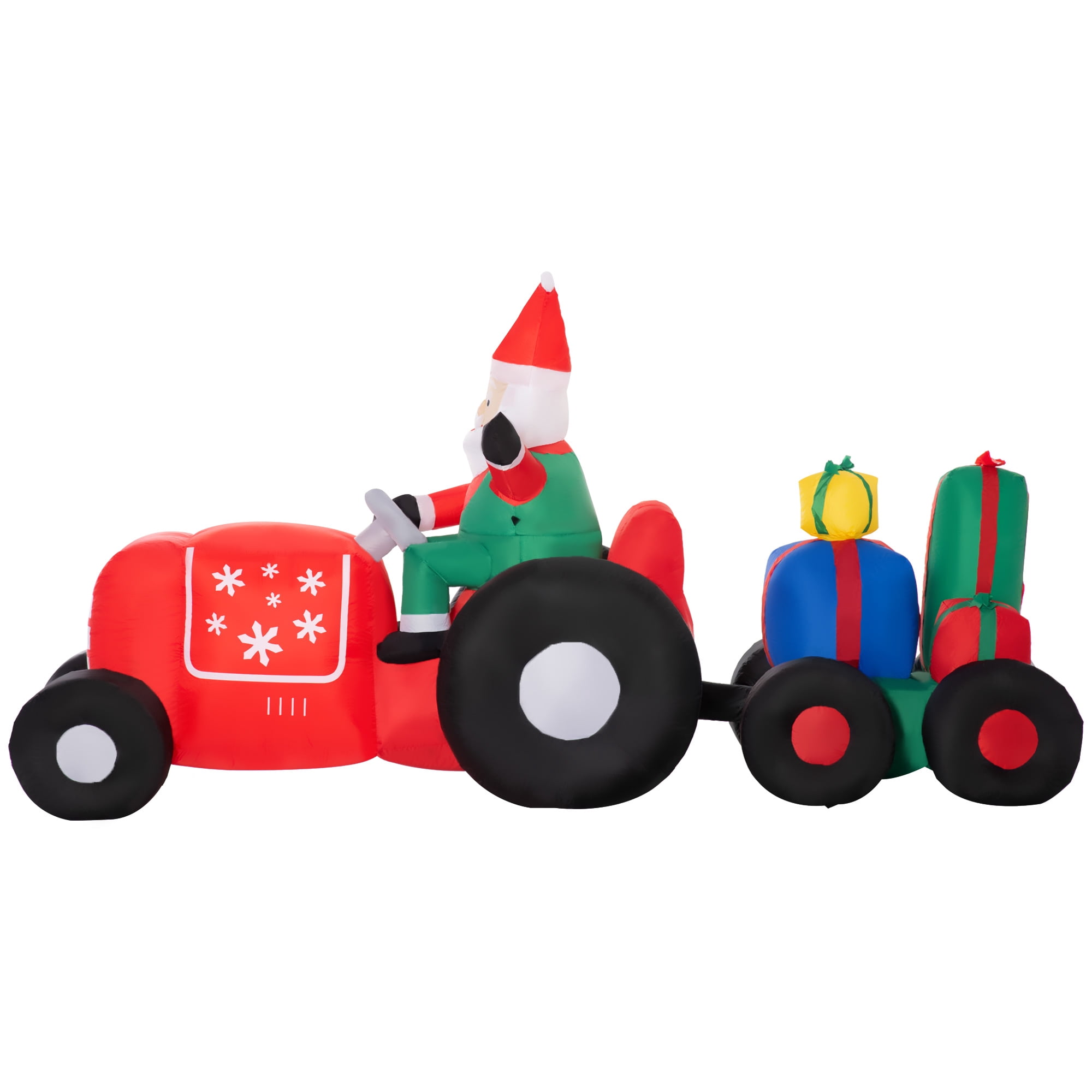 Inflatable Santa Claus Driving Trailer with Gift Boxes LED Lights Outdoor Yard Christmas Decoration