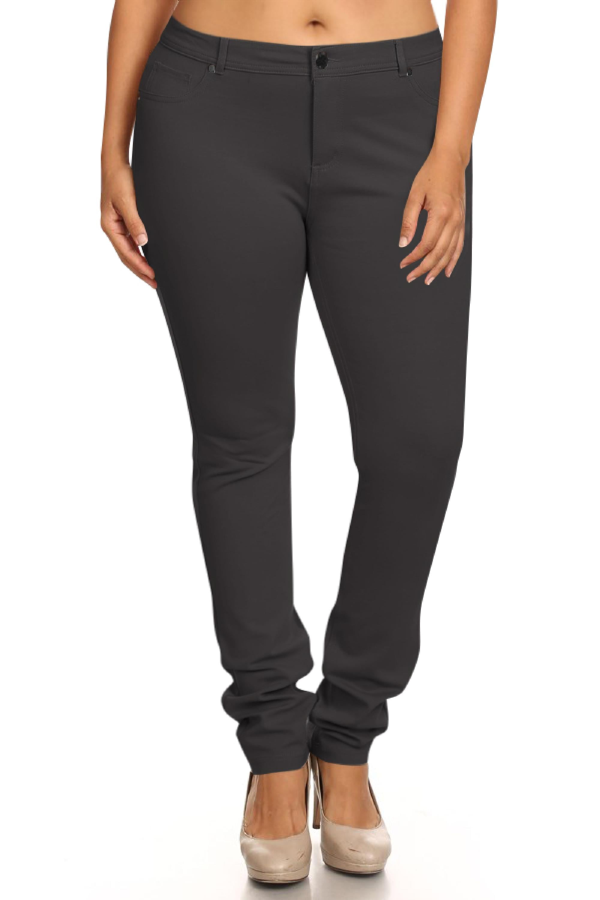 Moa Collection Women's Plus Size Casual High Waist PullOn Button Zip