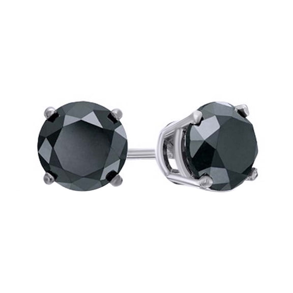 AFFY Black Natural Diamond Solitaire Stud Earrings In 14K Solid White Gold (5 Ct)