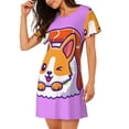 thumbnail image 2 of Fuzoiu Corgi In Sushi Roll Print Women Nightgowns, Soft Comfy Lightweight Short Sleeves Sleepwear,Crew Neck Loungewear, 2 of 6