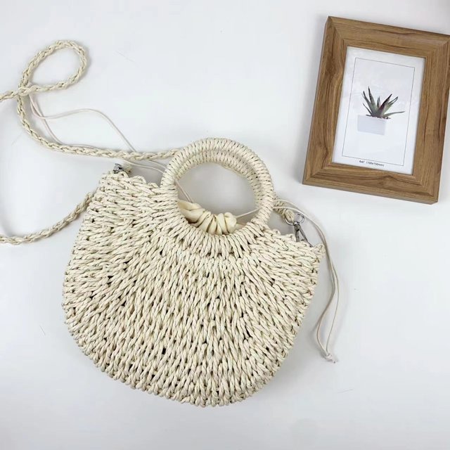 Bolso de paja hecho a mano, bolso de mujer popular y de moda, bolso cruzado para mujer, bolso de cesta de verduras portátil y dulce que combina con todo