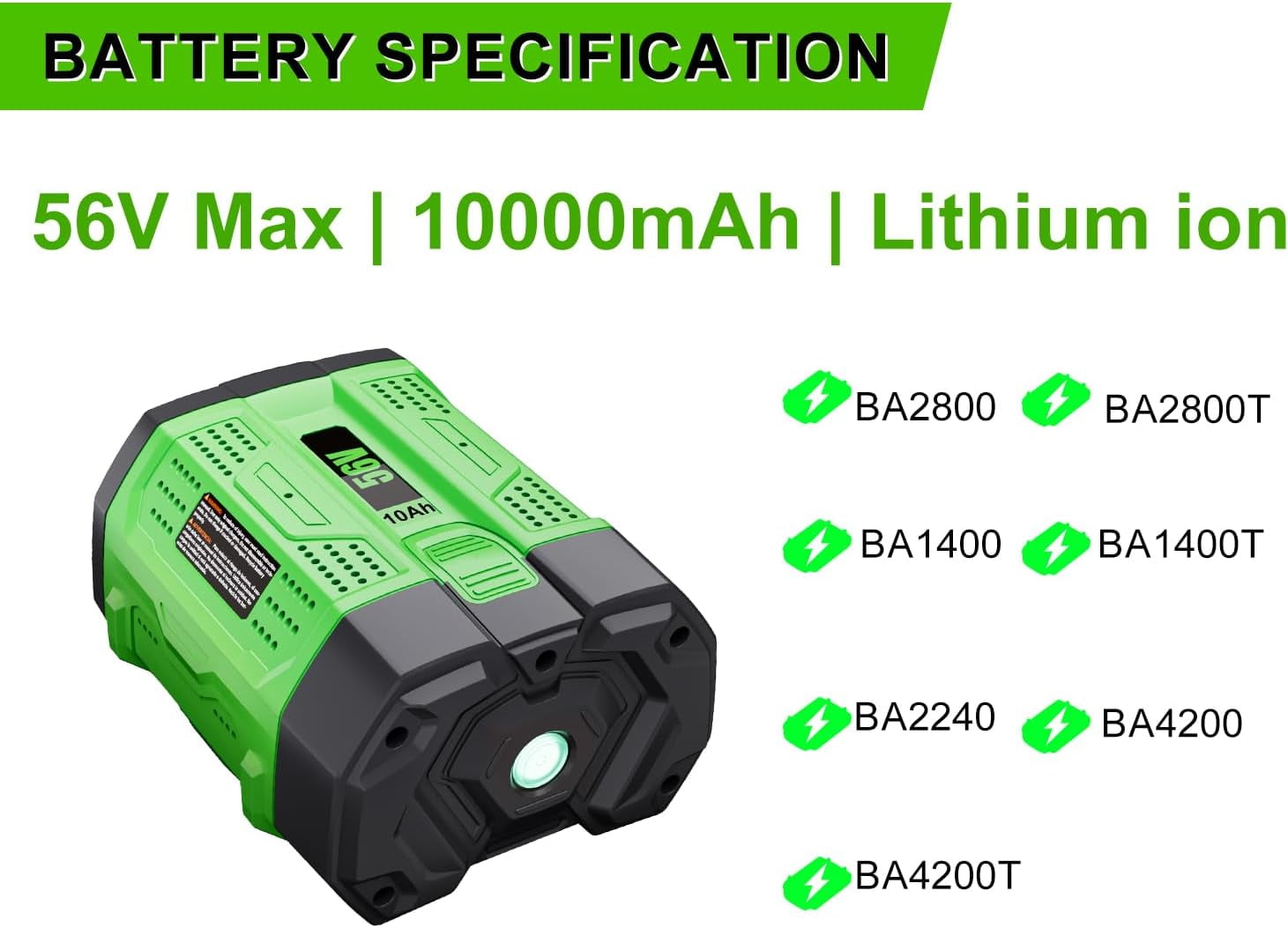 2Pack 56V 10.0 Ah Battery Replacement for EGO Battery BA5600T BA4200T BA4200 BA2800T BA1400T Lithium-Ion Compatible with EGO 56V Power+ Tools