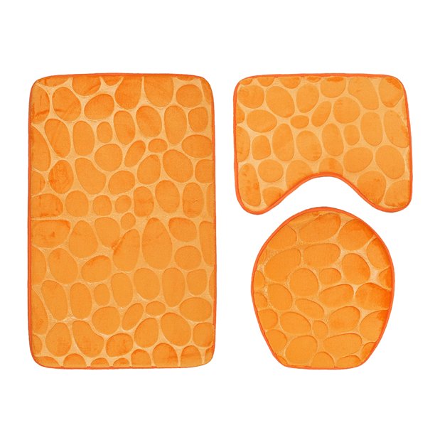 Juego de Alfombrillas de Baño de 3 Piezas, Cubierta de Tapa de Inodoro, Alfombra de , Patrón de Guijarros Antideslizantes naranja Sunnimix Alfombrilla de baño Alfombrilla de baño