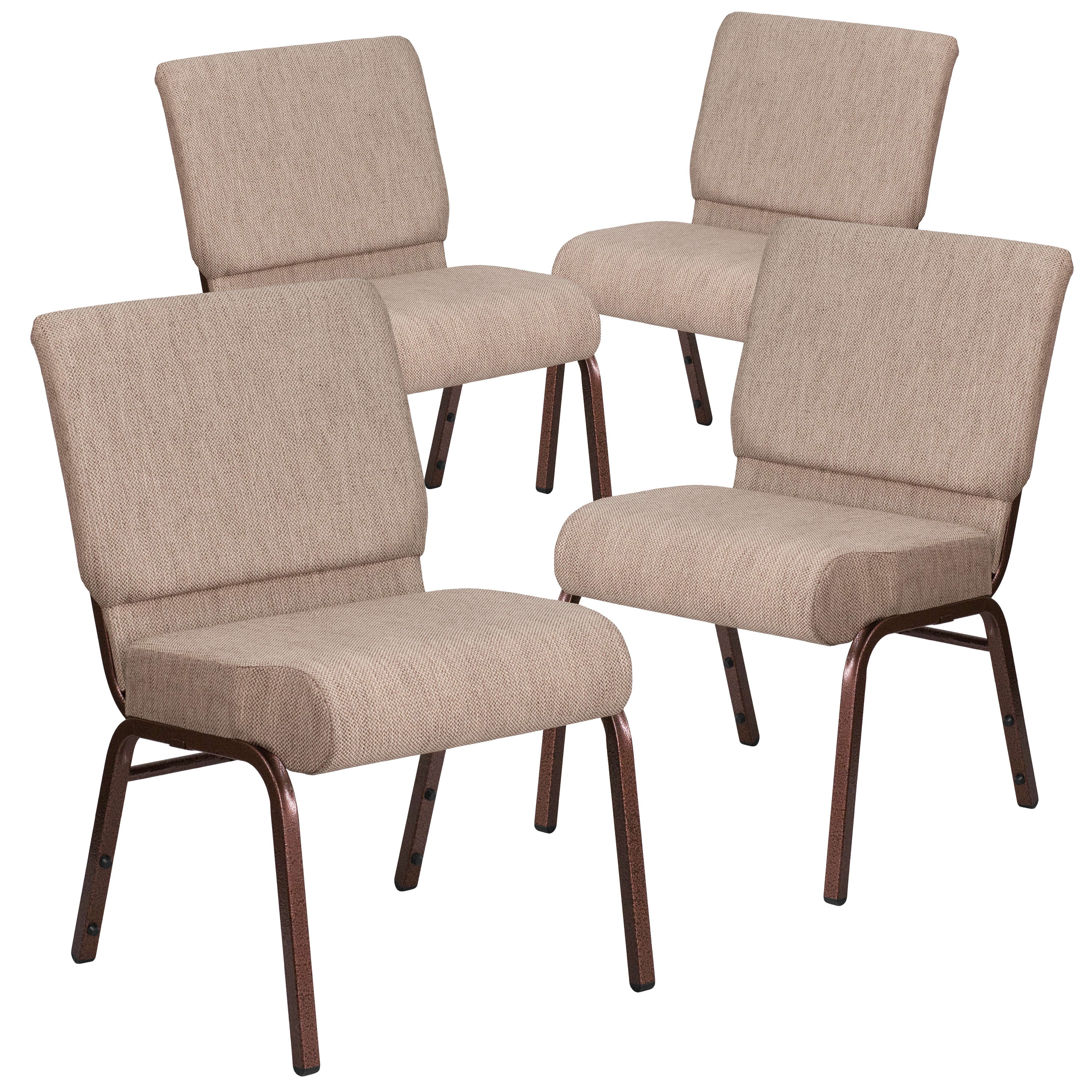 Copper Vein Frame HERCULES Series 21W Church Chair in Beige Fabric with Book Rack Flash Furniture 4 Pk 