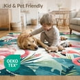 thumbnail image 4 of ODIKA 8'x10' Washable Area Rug Watercolor Leaves Botanical Frond Border Jungle Motif Exotic for Dining Room, Large Office, Lounge, Non-Slip Chair-Friendly Mat, 4 of 7
