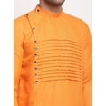thumbnail image 2 of eloria Men's Traditional Orange Solid Cotton Blend Thread Work Kurta Pyjama set, 2 of 7