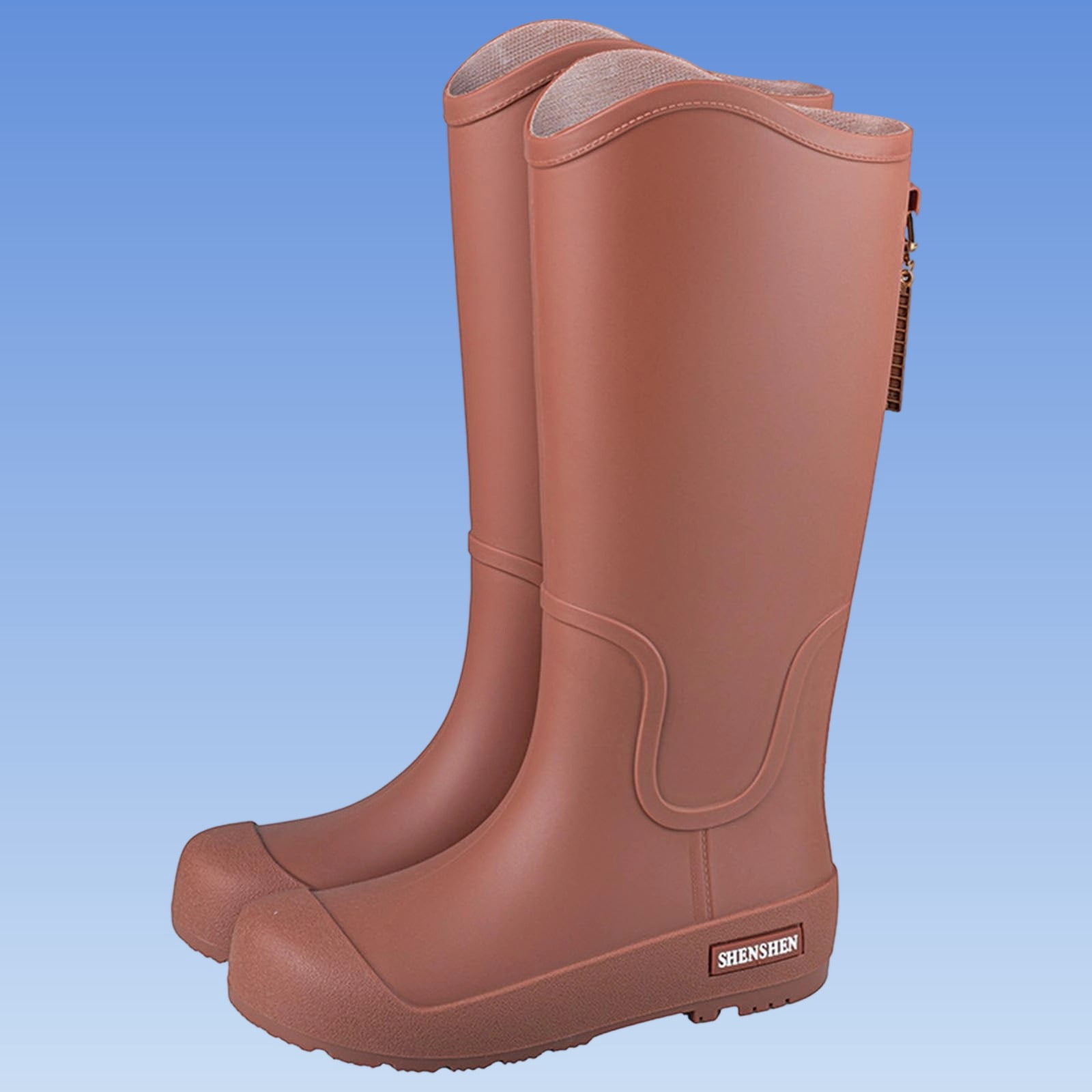Brown Womens Rain Boots High Top Waterproof Non Slip Comfortable Slip On Casual Outdoor Wear For Spring And Summer Lightweight Durable Size 37