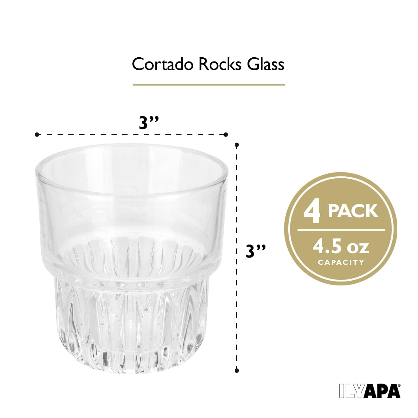 Ilyapa Cortado Glasses 4.5 oz Double Shot Glasses - Set of 4 Gibraltar Rock Glass Espresso Cups, Coffee Barista, 4.5 Ounce Espresso Shot Glass for wedding, Parties and More