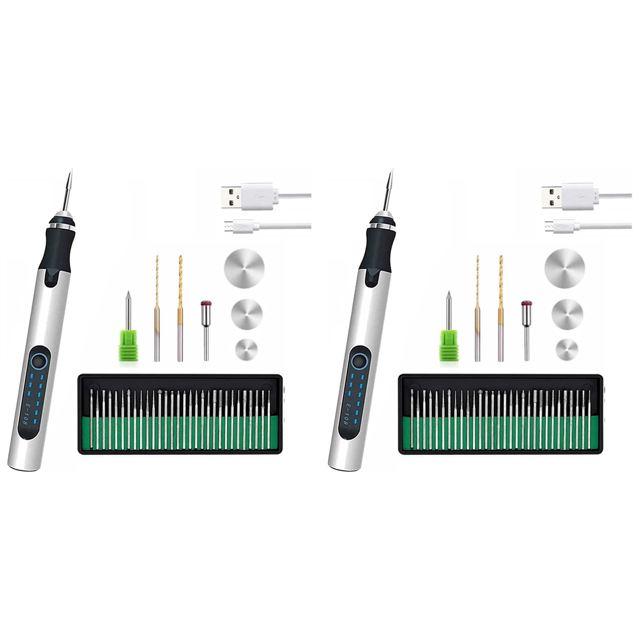 2X USB Customizer Professional Engraving Pen 30 Bits, Rechargeable Engraving Pen Cordless, Engraver Tool for Metal