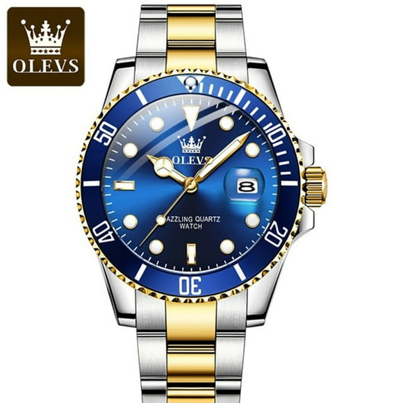 OLEVS Luxury Men's Wristwatch Stainless Stee Green Water Ghost Watch Top Brand Men's Waterproof Date Clock Watch Men Luminous Waterproof with Gift Box
