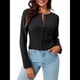 thumbnail image 1 of Suéteres Cortos para Mujer, con Botones, Larga, Cuello en V, Punto Acanalado, Corte Ajustado, Tops Cortos Negro M, 1 of 10
