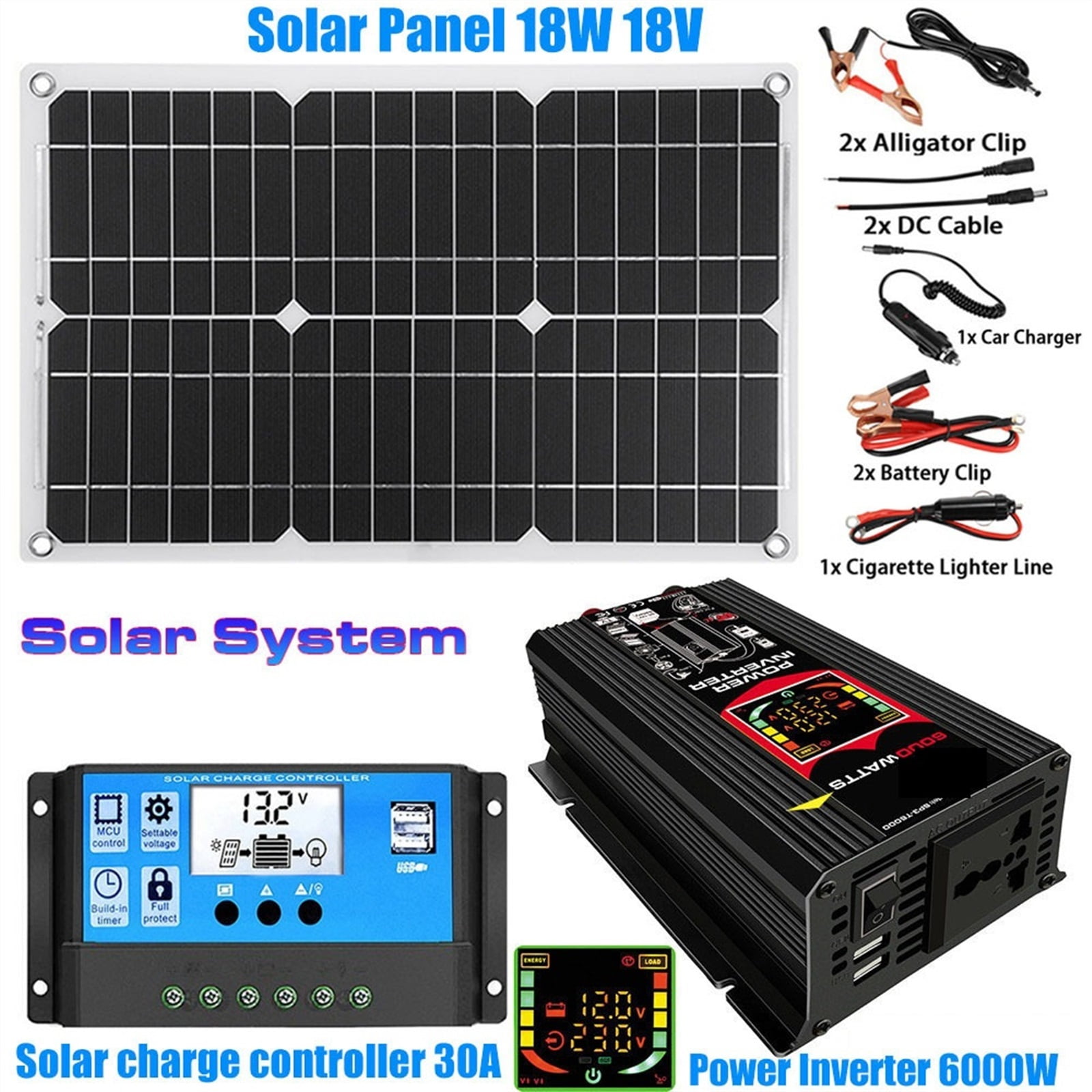 110-220 Solar Battery Inverter 4000W/6000W Solar Panel 18W Controller LED Display Solar Inverter Battery Smart Charging Board ,Powerful Output