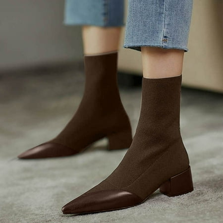 

Christmas Womens Shoes Stovepipe Elastic Socks Boots Thick Heel Set Feet Breathable Pointed TToe Boots Short Boots