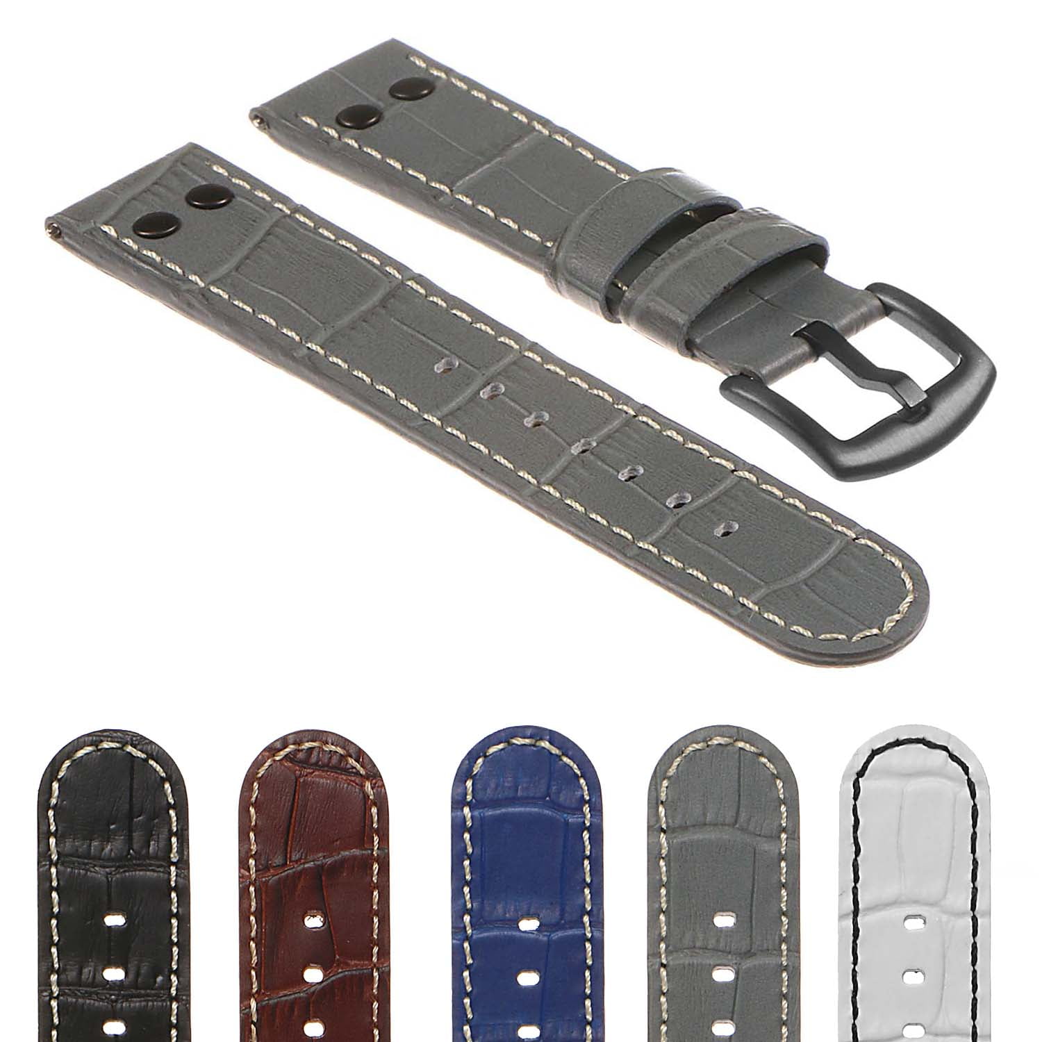 DASSARI Croc Embossed Mens Leather Pilot Watch Band Strap w/ Matte