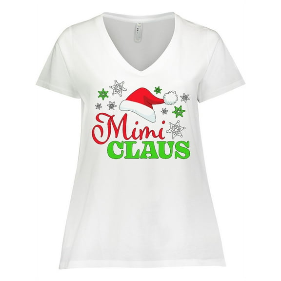 Inktastic Mimi Claus with Christmas Santa Hat and Snowflakes Women's Plus Size V-Neck T-Shirt