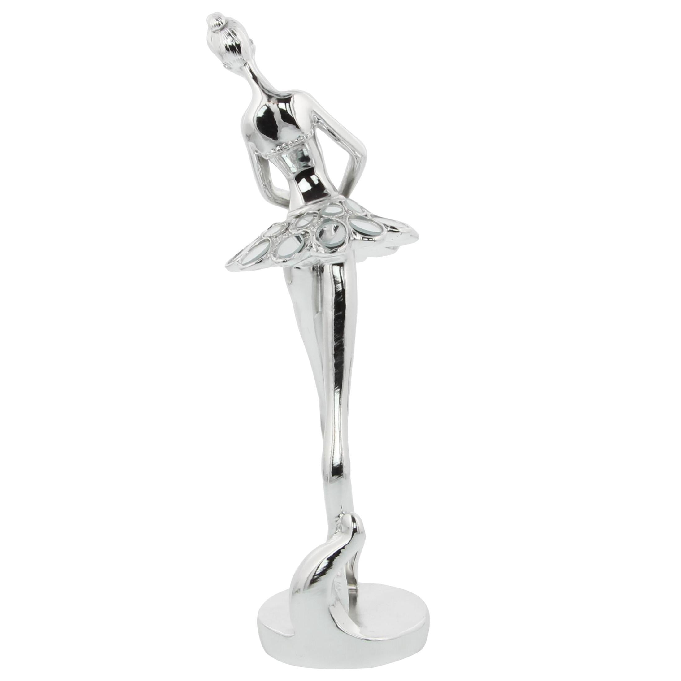 5"W, 14"H Silver Polystone Dancer Sculpture with Mirror Accents, by DecMode (3 Count)
