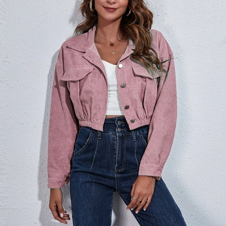 

YOHOME Women s Casual Loose Drop Shoulder Long Sleeve Corduroy Cropped