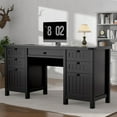 thumbnail image 1 of FIAKOA 62" Executive Desk, Modern Farmhouse Computer Desk with Drawers & Cabinet,Home Office Desk Writing Workspace for Work Study,Black, 1 of 9
