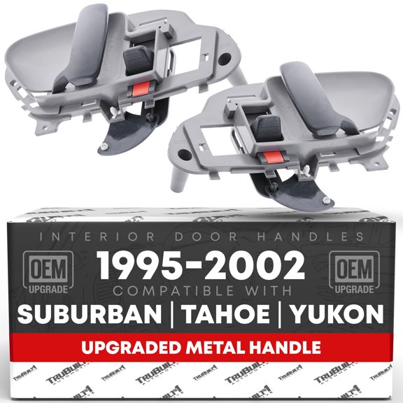 Interior Front Driver & Passenger Door Handle, Upgraded Metal - Compatible with 1988-1999 Chevrolet C1500, 88-99 K1500; 88-99 GMC C1500, K1500 - Textured Gray, OEM 15708043, 15708044, 77187CD, 77186C