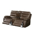 thumbnail image 3 of Recliner Loveseat, Modern PU Leather Tufted Upholstered Recliner Sofa with 2 Cup Holders and Adjustable Positions, Oversized Manual Rocker Recliner with Console and Metal Base for Living Room, Brown, 3 of 6