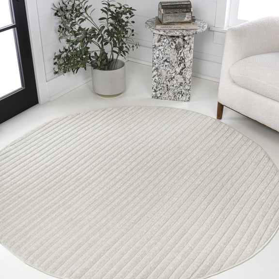 JONATHAN Y SCANDINAVIAN 5' Round Area Rug, Aarhus Minimalist Striped - Ivory/Cream, SCN102B-5R