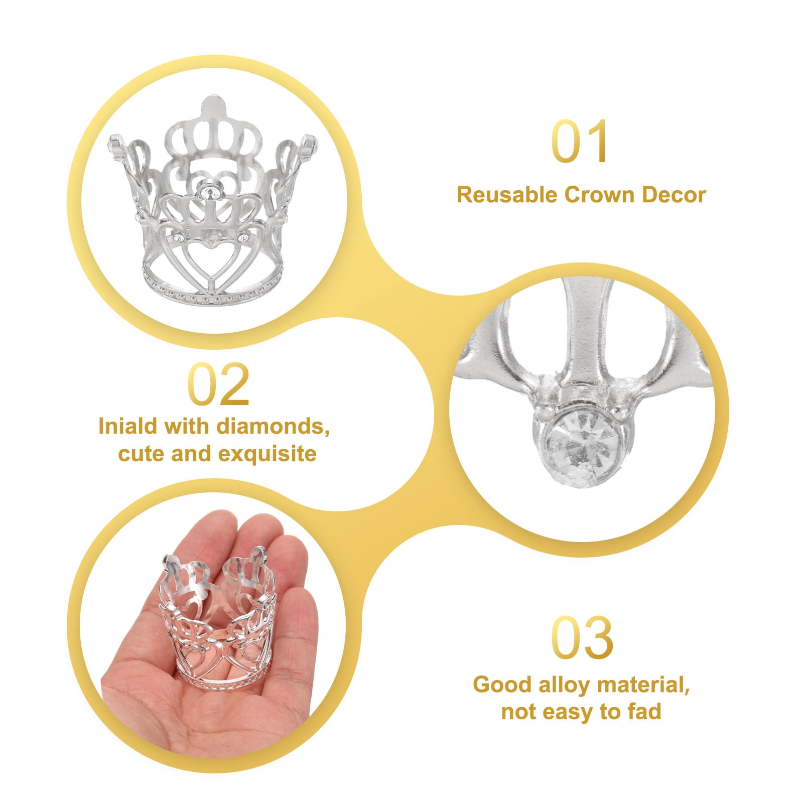 Unique Bargains Mini Crown Cake Toppers for Birthday Cake Decor Wedding Party Silver