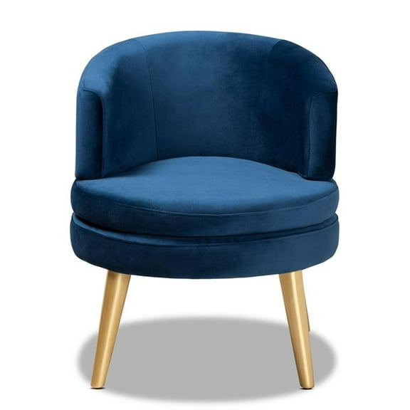 Bowery Hill Blue Velvet Fabric Upholstered and Gold Finished Wood Accent Chair