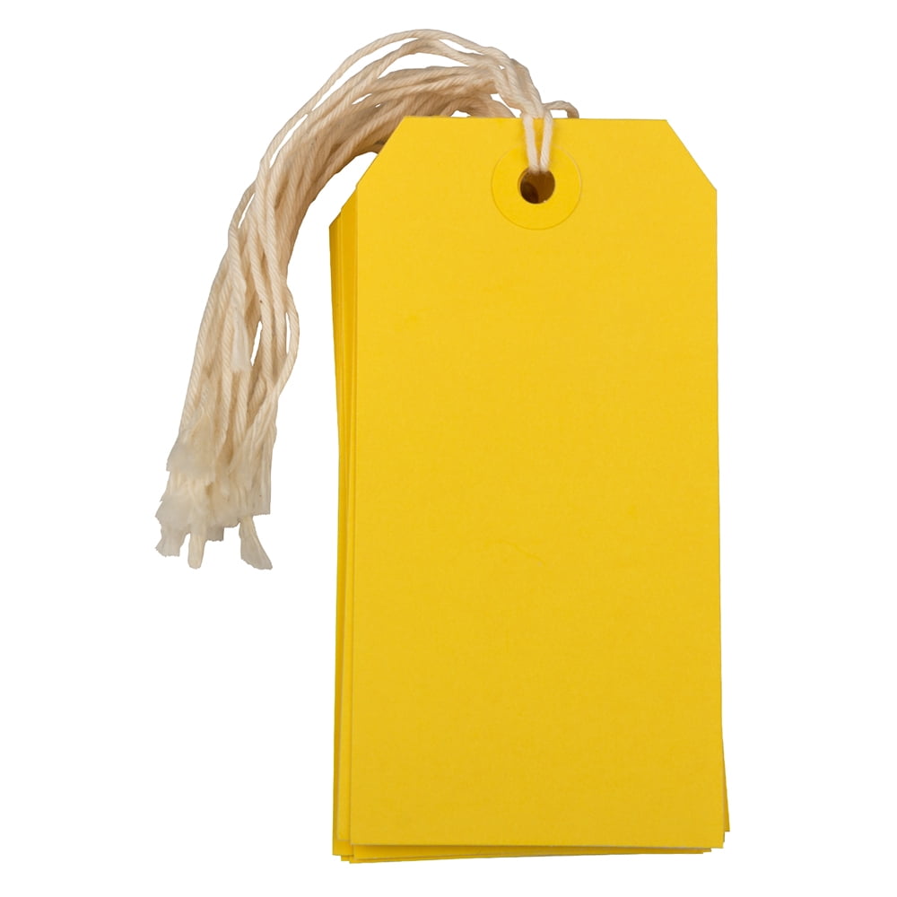 JAM Paper & Envelope Medium Yellow Paper Gift Tags, with String 4.75" x 2.37" x 2" (10 Count)