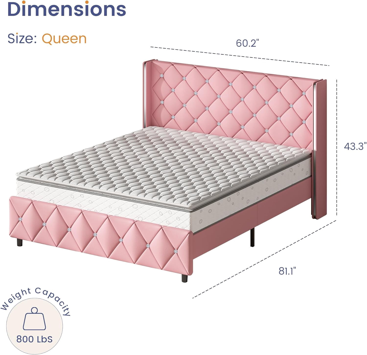 DreamCurship Queen Size Bed Frame, Pink Queen Bed Frame with Headboard and Footboard, Modern Upholstered Bed Frame, Pink