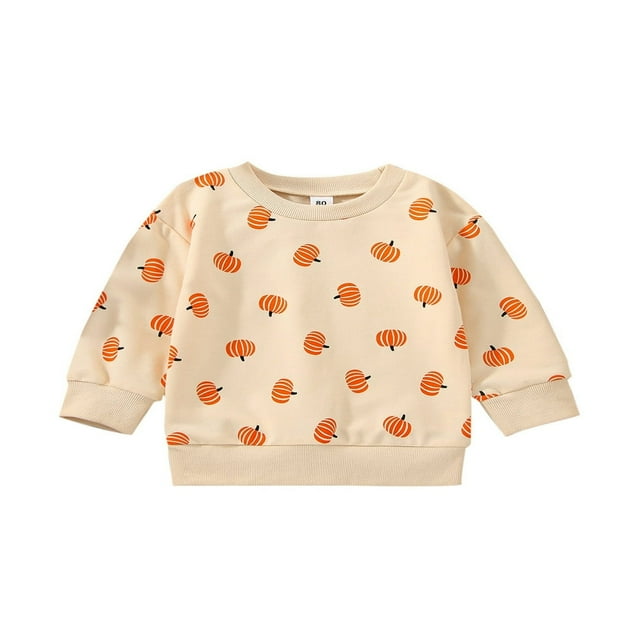 Infant Baby Halloween Pullover Long Sleeve Neck Pumpkin/Ghost Print Sweatshirt