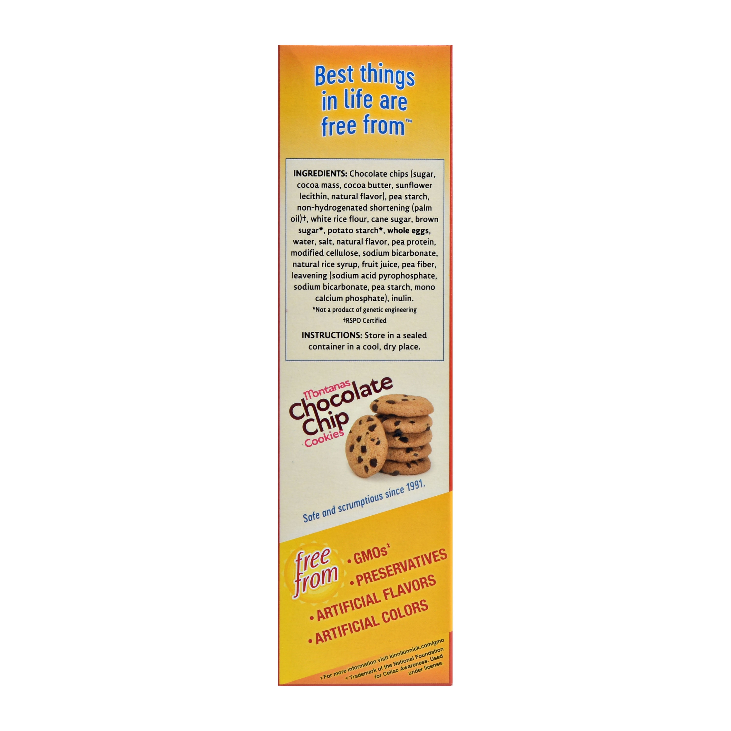 (3 pack) Kinnikinnick Foods Gluten Free Montanas Chocolate Chip Cookies, 8.0 OZ
