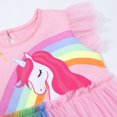 thumbnail image 3 of HILEELANG Baby Girl Dresses Short Ruffle Sleeve Cotton Tulle Tutu Pink Unicon Birthday Party Dresses 2T, 3 of 5