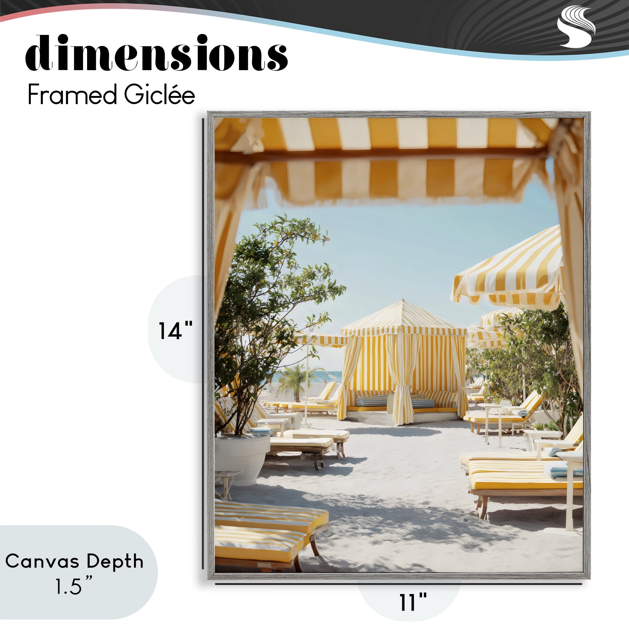 Stupell Industries Yellow Striped Beach Cabanas Gray Framed Giclee Art, design by Franklyn Gregory