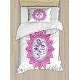 thumbnail image 1 of Sun Duvet Cover Set Twin Size, Ethnic Vintage Floral Design Heavenly Bodies Oriental Celestial Elements, Decorative 2 Piece Bedding Set with 1 Pillow Sham, Purple Hot Pink White, by Ambesonne, 1 of 3
