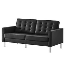 Tufted Loveseat Sofa Couch, Black, Vegan Leather, Living Kitchen Cafe Bistro Hospitality Restaurant, Modern Contemporary HB36902