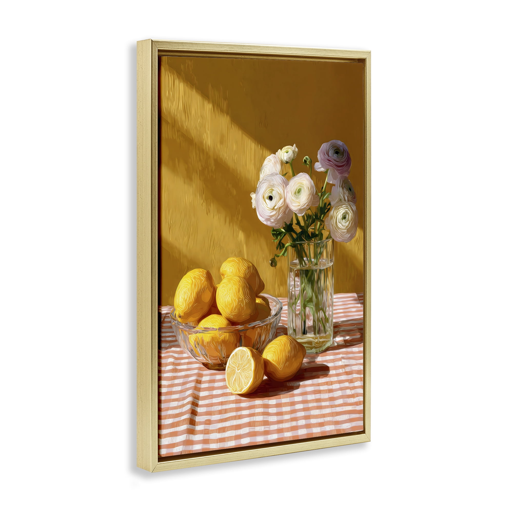 Stupell Industries Lemony Breakfast Arrangement Gold Framed Floater Canvas Wall Art, design by Petal Prints Design