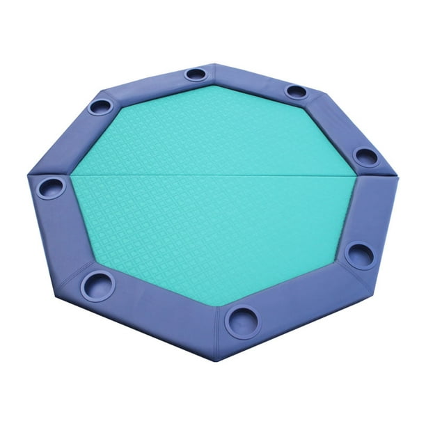 Padded Octagon Folding Poker Table Top w/ Cup Holders Green Suited