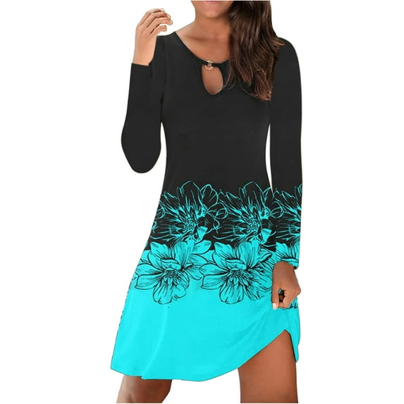 Inkach Womens Fashion Vintage O-Neck Long Sleeve Print Round Button Dresses