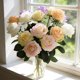 thumbnail image 2 of Ramo de rosas artificiales realistas de seda sintética de tacto real, tallo largo, con hojas, para el hogar, boda, fiesta, centro de mesa., 2 of 8