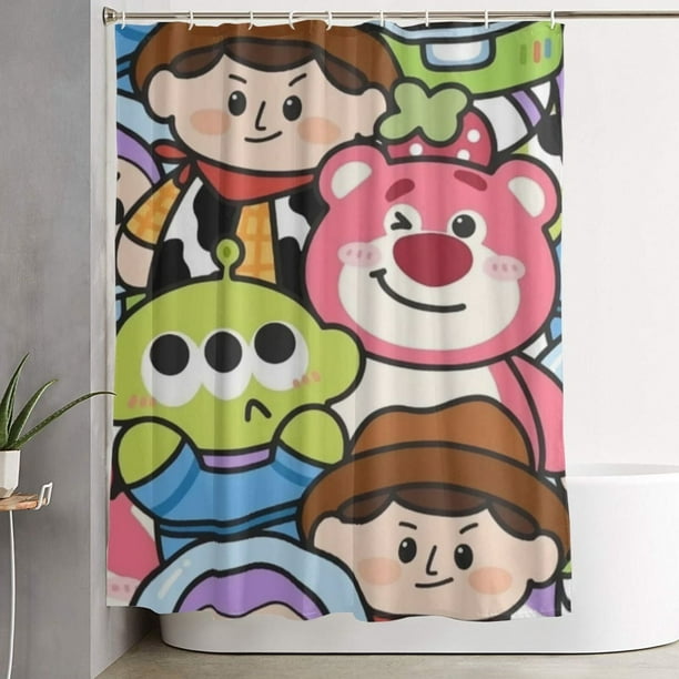 Cortina de ducha de Toy Story con dibujos animados, cortinas de ducha para baño con 12 ganchos, impermeable, lavable, poliéster, juego de decoración para el baño, 60 x 72 pulgadas, plástico