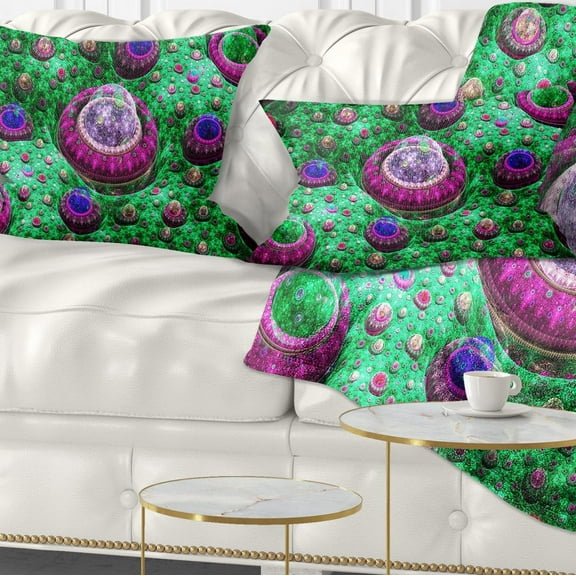 Designart Green Fractal Exotic Planet - Abstract Throw Pillow - 12x20