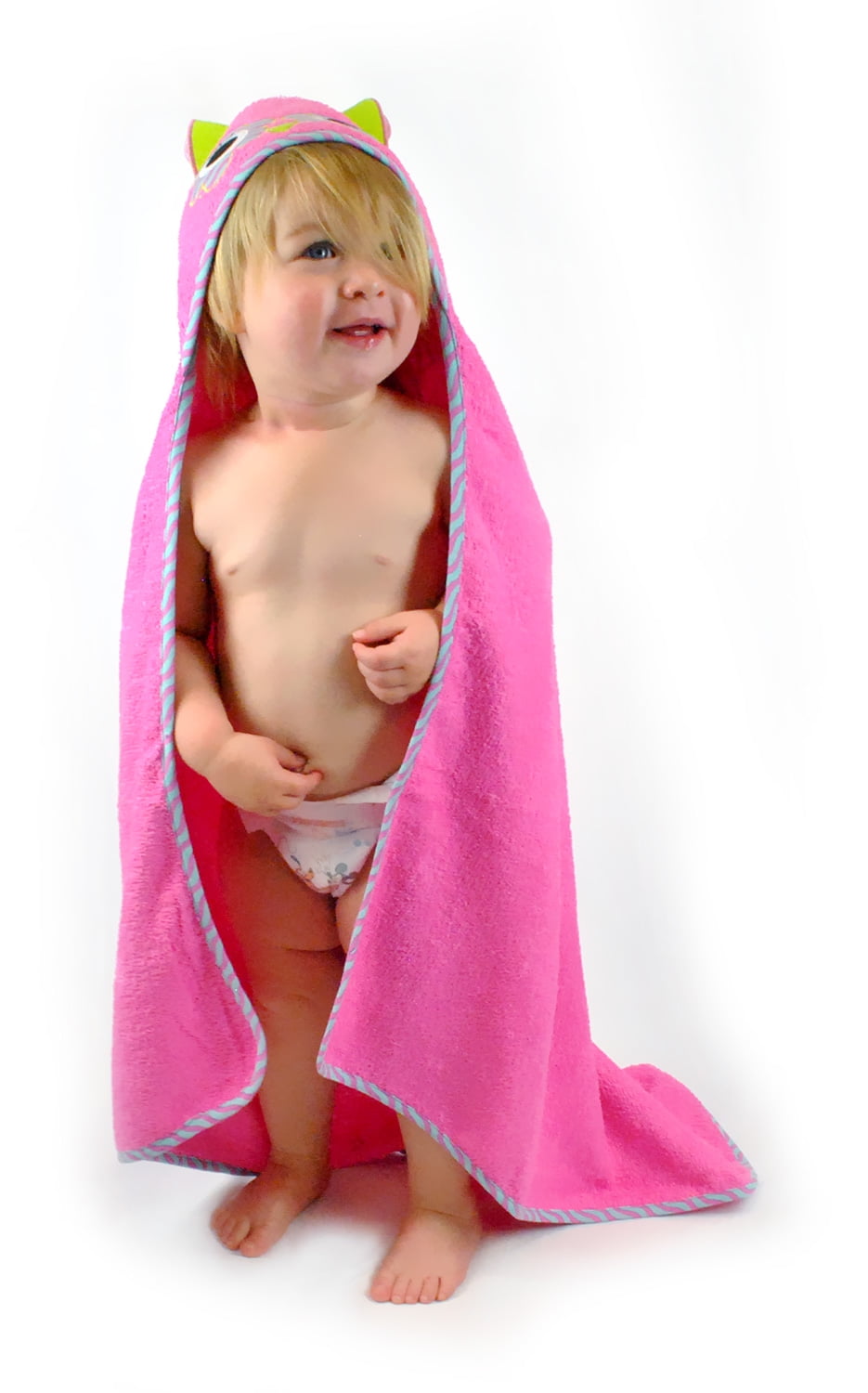 32' x 32' Pink Owl Hooded Kids Towel with Piping