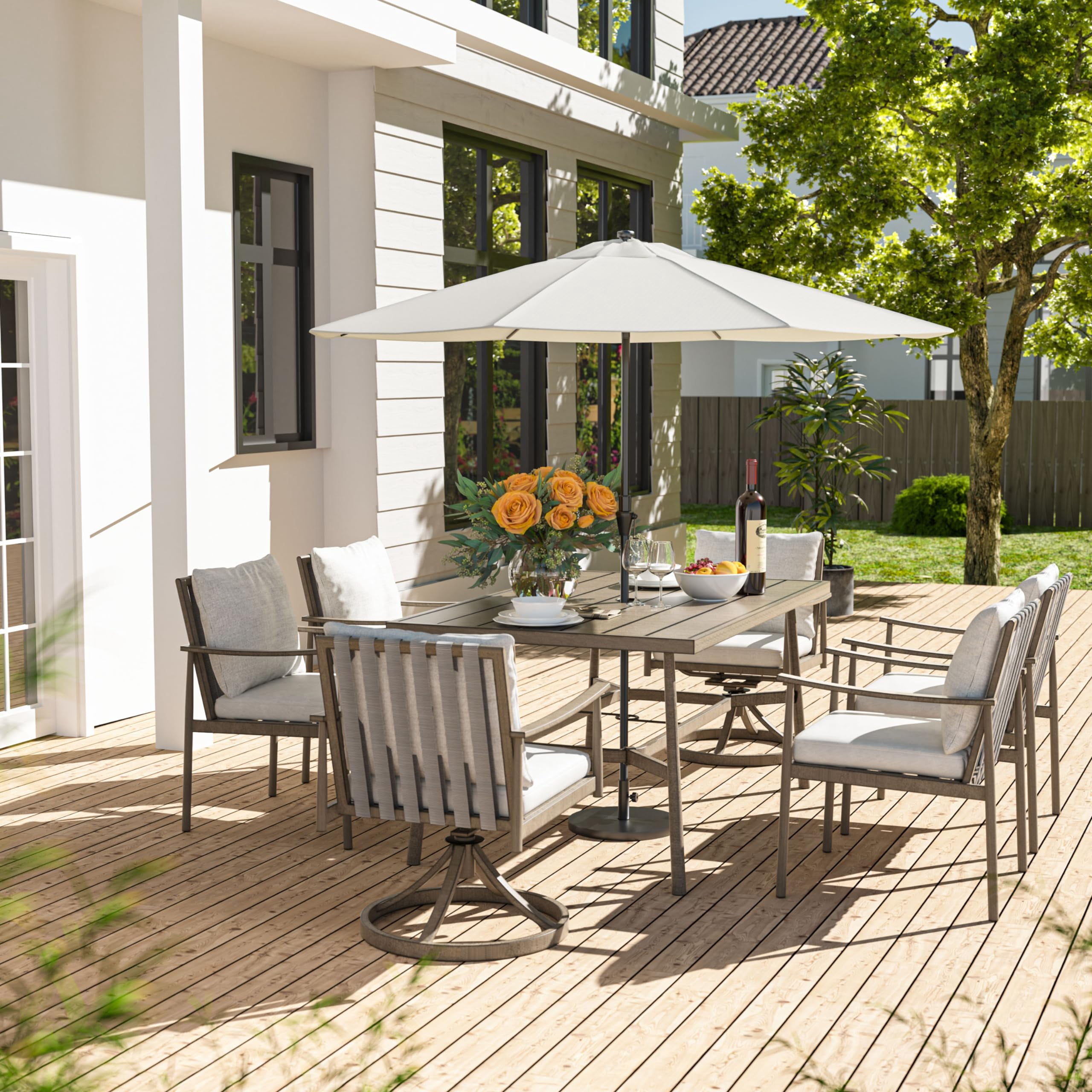 Aluminum 60"x 36" Rectangle Outdoor Patio Dining Table for 6 with Umbrella Hole and Adjustable Feet