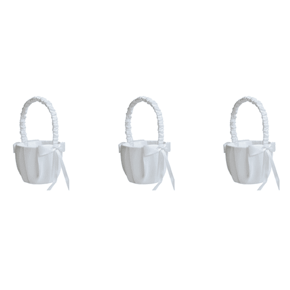3X Romantic Bowknot White Satin Wedding Ceremony Party Flower Girl Basket