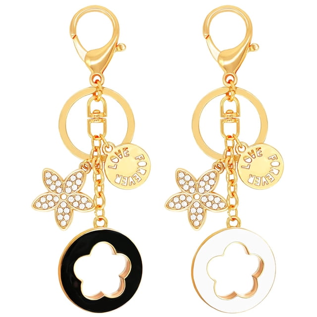 2 Pcs Keychains for Women, Charm Flower Crystal Rhinestone Car Key Chain Sparkling Key Ring Pendant for Purse , Handbag Bag Decoration