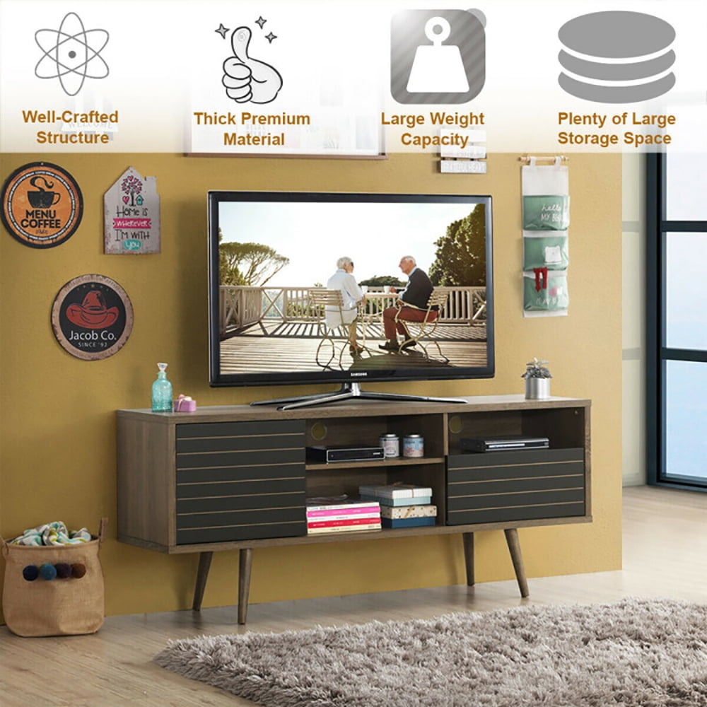 Finihen TV Stand, TV Cabinet, Mid-Century Modern TV Stand for TVs up to 65 Inch with Storage Shelves, Media Entertainment Center with Storage, for Living Room, Bedroom, Walnut